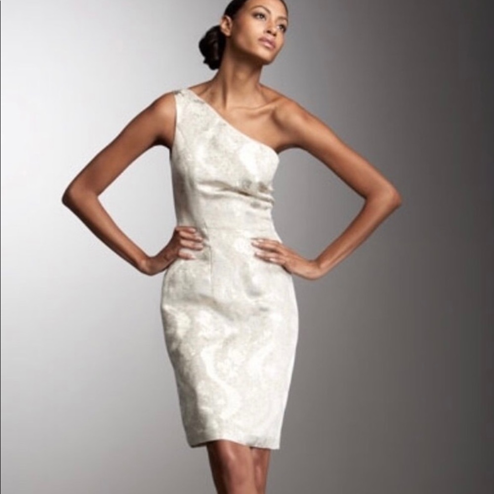 Tory Burch Ardell Ivory Metallic Jacquard linen blend cocktail dress size 0 - Picture 1 of 16